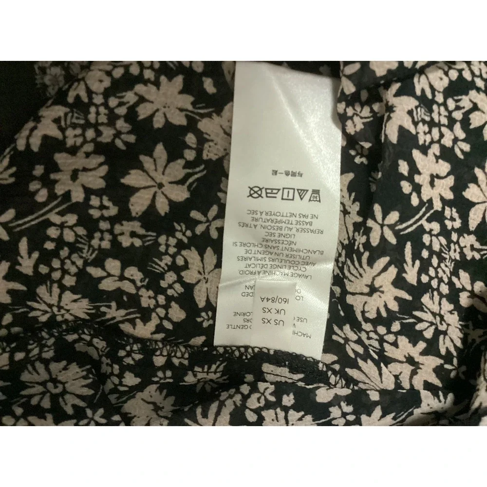 Free‎ People Serena Floral Bell Sleeve Blouse Women XS Black Sheer Boho Tie Neck